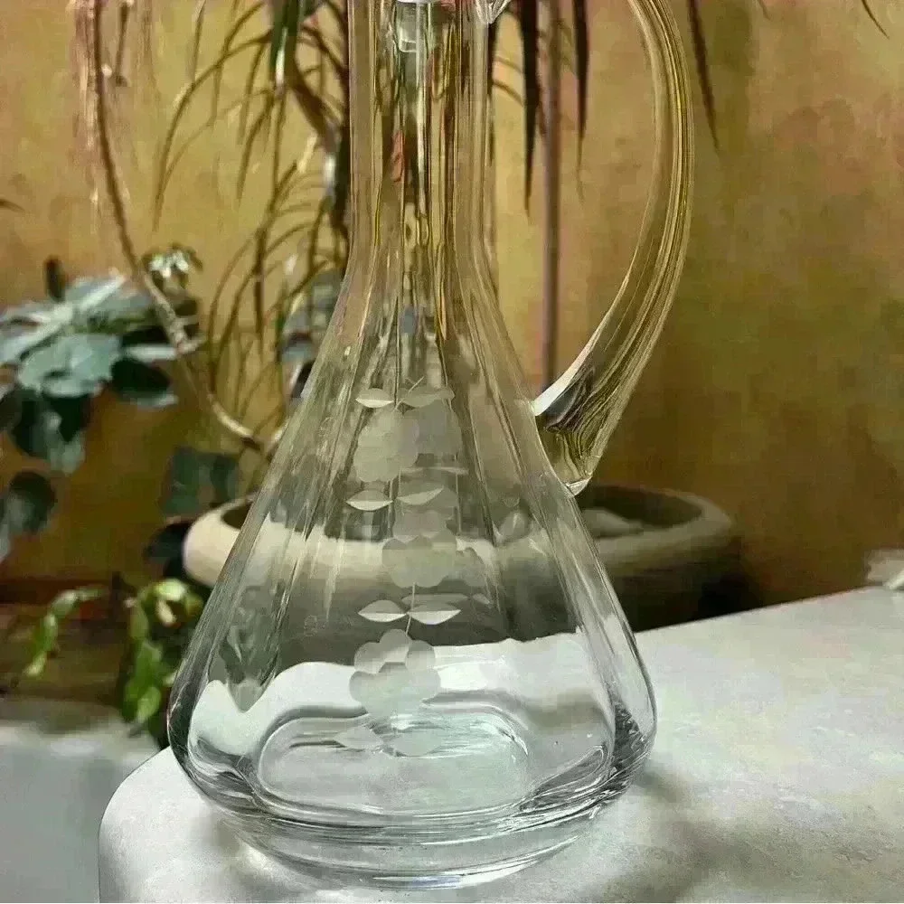 Colony Romania Floral Etched Crystal Glass Decanter 13”
